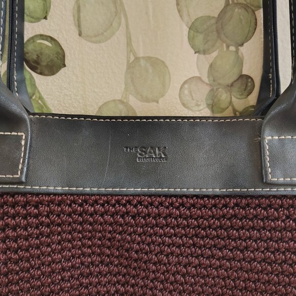The Sak Elliott Lucca Burgundy Crochet Knit Tote Bag Leather Handle Shoulder Bag - Picture 8 of 8